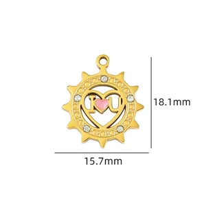 Gouden zon hart hanger diy sieraden accessoire detail met 18,1x15,7mm grootte en holle ontwerp.