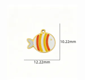 Ocean style tropical fish metal enamel pendant detail, perfect for DIY bracelet and necklace.