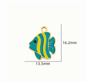 Stainless steel tropical fish enamel charm pendant DIY jewelry making accessory 13.5x16.2mm