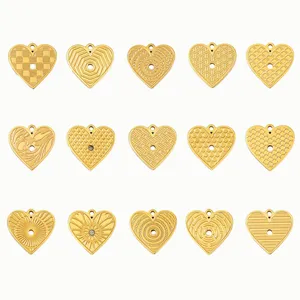 Vintage Titanium Steel Heart Embossed Charm Gold Textured Love Pendant Craft Findings For DIY Necklace Bracelet Making Jewelry Craft Accessories