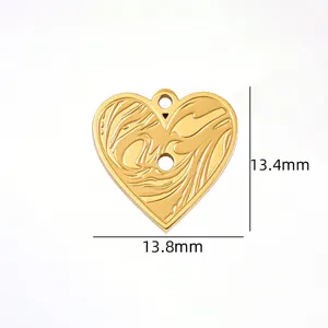 Gold 18K Titanium Steel Heart Pendant Embossed DIY Jewelry Necklace Bracelet Accessory