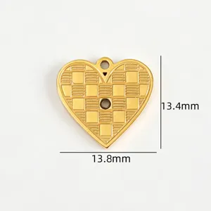 Gold embossed heart titanium steel pendant, DIY necklace bracelet jewelry accessory, 13mm size