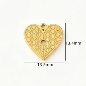 Gold Heart Stainless Steel Pendant Embossed Geometric DIY Necklace Jewelry Accessory Parts