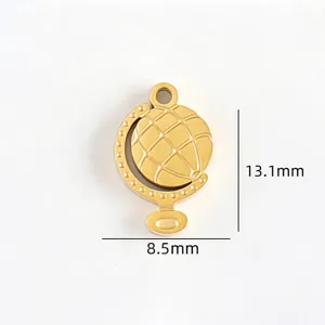 Gold titanium steel globe pendant DIY jewelry accessory detail view showing 13.1mm size.