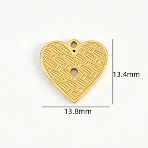 Retro 18k stainless steel heart pendant with basket weave texture, DIY jewelry making charm.