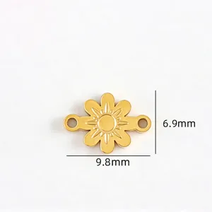 Gold flower connector pendant, minimalist titanium steel DIY jewelry accessory detail view.
