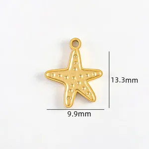 Gold titanium steel star pendant DIY jewelry accessory charm sized 9.9x13.3mm for crafting.