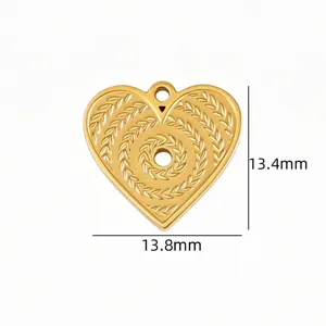 Retro embossed heart 18k titanium steel pendant detail view for DIY handmade jewelry making.