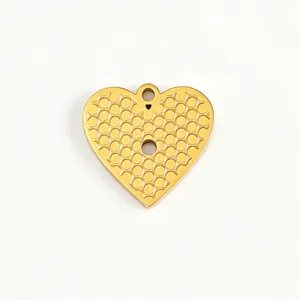 Gold heart pendant 18k titanium steel multi-texture DIY charm for necklace bracelet making