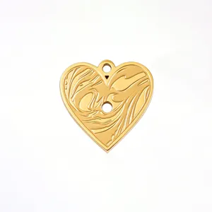 Retro embossed heart 18k titanium steel pendant multi-texture DIY necklace jewelry accessory