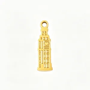 Gold tower charm pendant DIY jewelry making stainless steel necklace bracelet accessory