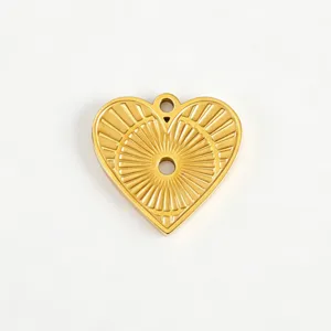 Gold stainless steel heart pendant retro embossed radiant charm DIY jewelry necklace making accessory