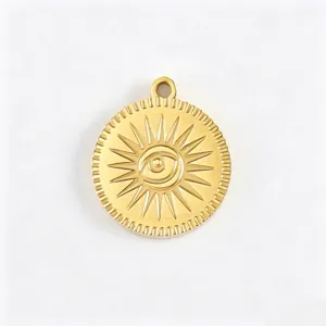 Gold stainless steel evil eye sun pendant for DIY necklace bracelet jewelry making.