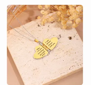 Stainless steel heart locket necklace romantic love letter pendant for women jewelry gift