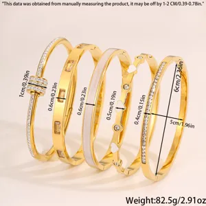 Set von 5 Edelstahl Strass Armreifen Mode Gold Armband Stapel Schmuck für Damen Frauen