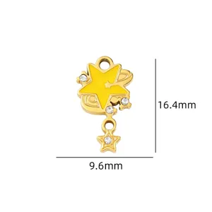 Goud emaille ster hanger DIY handgemaakte ketting armband sieraden accessoire 16.4x9.6mm