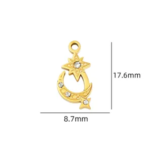 Gouden maan ster strass hanger detail, DIY sieraden accessoire van 17,6x8,7 mm.