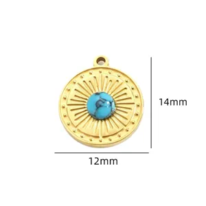 Edelstahl Türkis Sonnen Anhänger Charm für DIY Schmuckherstellung Halskette Zubehör
