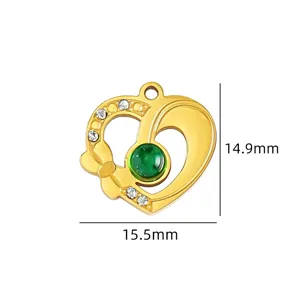 Goldener Titanstahl Grüner Edelstein Herz Anhänger DIY Halskette Armband Schmuck Zubehör