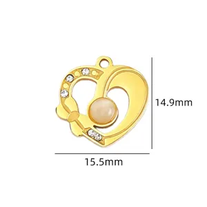 Goldenes Herz Anhänger DIY Schmuck Zubehör funkelnde Strasssteine runder Stein Detailansicht