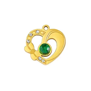 Goldfarben Edelstahl gruener Stein DIY Anhaenger fuer Halskette Armband Hauptansicht Ansicht