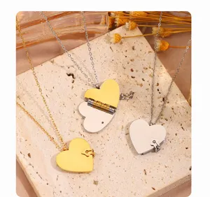 Heart locket book necklace detail view showing openable pendant and chain design stainless steel