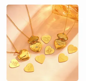18K Gold Plated Heart Envelope Locket Necklace Titanium Steel Love Letter Jewelry