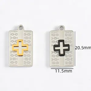 Stainless steel geometric cross pendant two-tone DIY necklace jewelry accessory charm