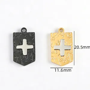 Stainless steel geometric cross pendant charm, two-color oval DIY necklace accessories