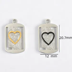 Stainless steel dual-color geometric heart pendant, textured DIY necklace charm accessory.