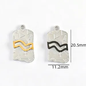 Stainless steel geometric oval pendant detail showing texture, size 20.5x11.2mm for DIY necklace.