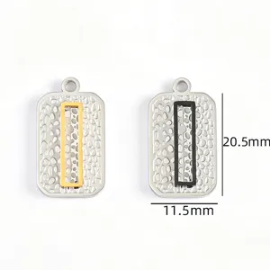 Stainless steel textured pendant detail, geometric rectangular charm, DIY jewelry.
