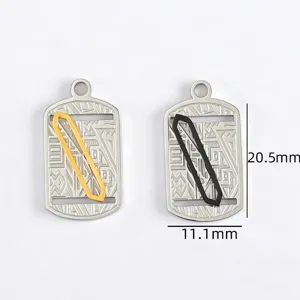 Stainless steel two tone geometric cross oval tag DIY necklace pendant jewelry accessory