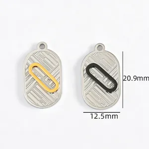 Stainless steel oval charm detail showing textured pattern and 12.5x20.9mm dimension.