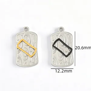Stainless steel geometric dog tag pendant DIY jewelry accessory with swirl texture.