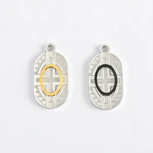 Stainless steel two color geometric cross oval pendant DIY handmade necklace jewelry accessory