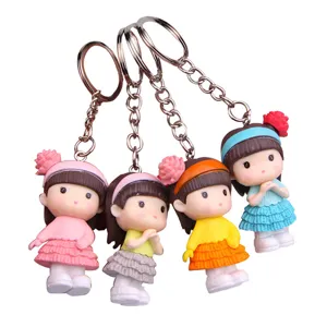 Schattige Cartoon Klein Meisje Figuur Sleutelhanger PVC Hars Tas Hanger Auto Sleutelring Mode Sleutelhanger Sieraden Cadeau