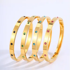 Bracciale Rigido Aperto Minimalista in Acciaio Inossidabile con Zirconia per Donna Placcato Oro e Argento Gioiello di Moda Regalo
