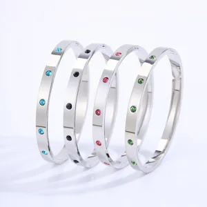 Bracciale rigido in acciaio inossidabile con cristalli per donna gioielli alla moda
