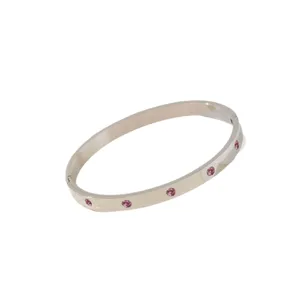 Bracciale rigido in acciaio inossidabile con cristalli rosa da donna gioiello elegante regalo
