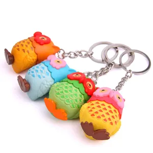 Cute cartoon owl keychains set with metal ring colorful bag pendants for daily use