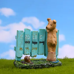 Cute resin puppy fence figurine gardening succulent pot insert mini landscape desktop decor