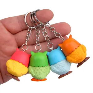 Cute colorful owl keychains set of four, creative metal key rings for bags and car keys.