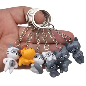 Mürrische Katze Cartoon Schlüsselanhänger niedliche Metall Ring Tasche Anhänger Set 6 Stk