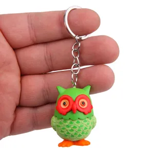Cute green owl keychain cute resin animal bag pendant keyring for car keys and backpacks
