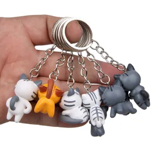 Süße Cartoon Katzen Figuren Schlüsselanhänger Set Metall Tier Schlüsselring Dekoration
