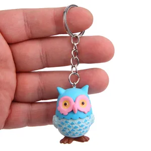 Cute blue owl keychain resin figurine bag charm cute car key ring fashion couple accessory