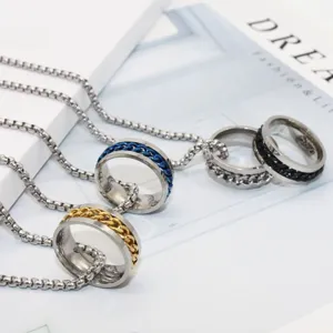 Edelstahl Drehbarer Ketten Spinner Ring Halskette Set Für Herren Stressabbau Geometrischer Schmuck Flaschenöffner Ring