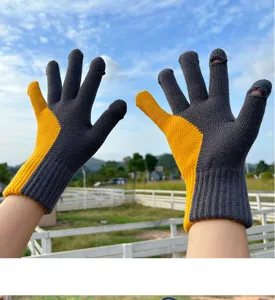 Retro Colorblock Knit Gloves Touchscreen Fingerless Gloves For Winter Cycling And Warm Wear