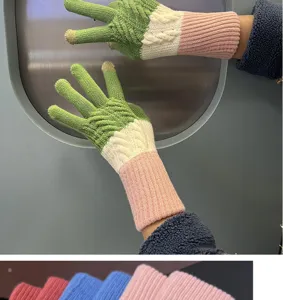 Colorful cable knit touch screen gloves for women winter warm stylish fleece lined mittens